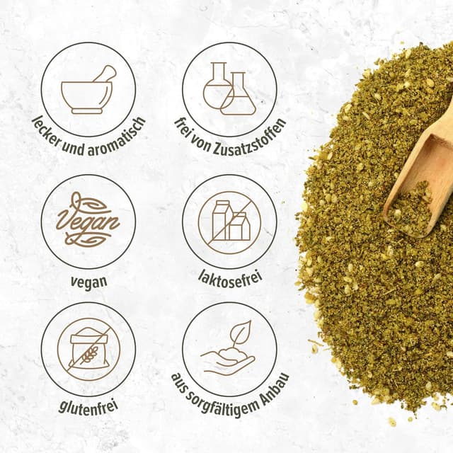 Detalle 2 de Zaatar Monte Nativo (250 g) – schonend getrocknete Za’atar-Gewürzmischung für Kochen, Würzen & Aufstriche