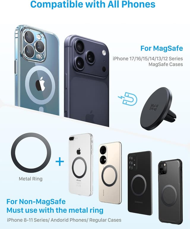 Detalle de YOSH Support téléphone voiture magnétique Mag-Safe (lot de 2) avec maintien 35N+