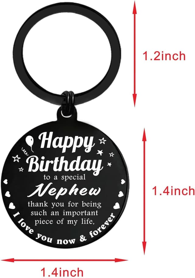 Detalle 2 de ENGZHI Happy Birthday Nephew Stainless Steel Keyring – Metal Keychain Gift from Uncle or Auntie