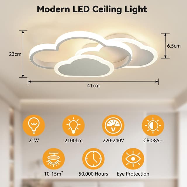 Detalle 2 de Plafonnier LED enfant MELAYR 21W avec température couleur réglable (3 modes) blanc