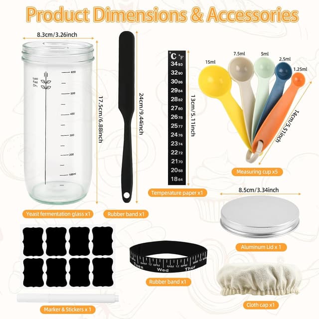 Thumbnail 1 de CEOTIS 24oz Sourdough Starter Jar Kit with tools 🥣