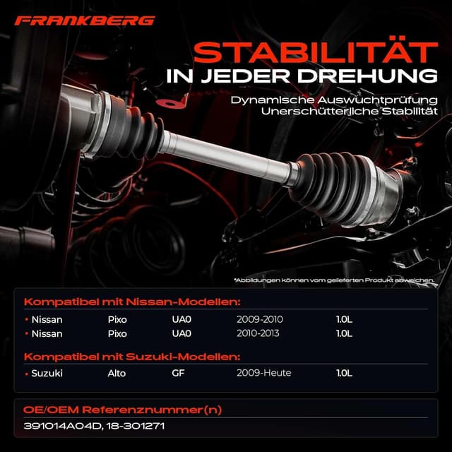 Detalle de Frankberg Antriebswelle/ Achswelle vorn links für Automatikgetriebe mit ABS-Ring – kompatibel mit Pixo UA0 1.0L (2009–2013)