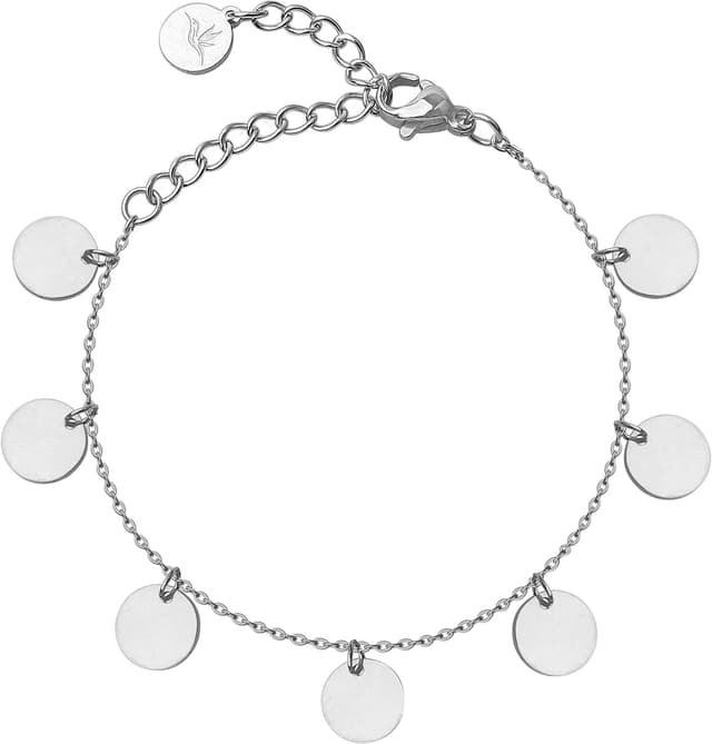 Detalle de BONNYBIRD wasserfestes Edelstahl-Boho-Armband für Damen mit BonnyCoin-Plakette (silber, gold & roségold) – 316L, einstellbar