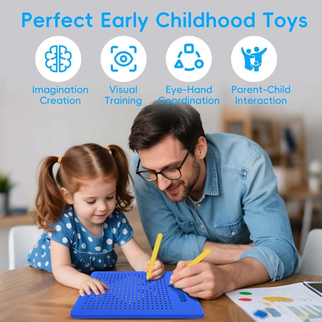 Detalle de AMFUN magnetische Zeichen- und Kugeltafel für Kinder ab 3 Jahren (blau) – magnetisches Stahlkugel-Spiel