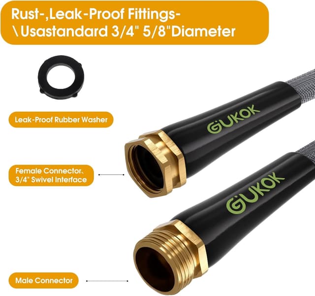 Detalle de GUKOK 100 FT Non-Expanding Garden Hose — Ultra-Light, Kink-Free, Burst-Resistant
