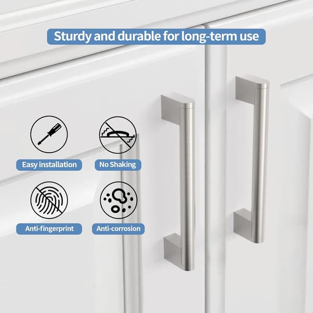 Detalle de Amerdeco set da 5 maniglie per mobili da cucina in argento con interasse 128 mm