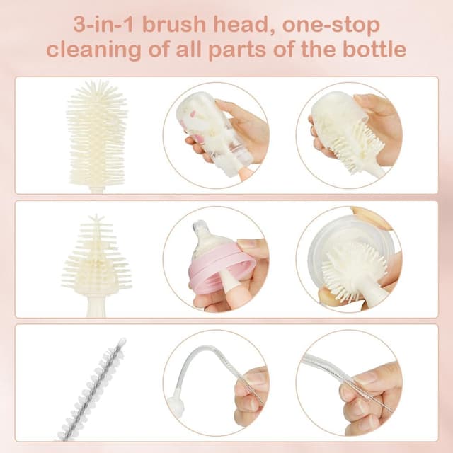 Detalle 2 de Kit de goupillons pour biberons Vicloon 3 en 1 (mousse à pression, 360°) sans BPA – Rose