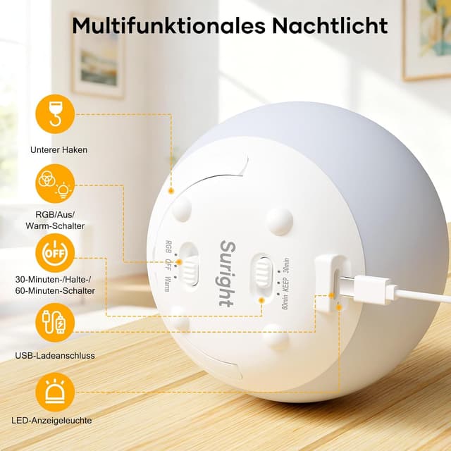 Thumbnail 6 de Suright Nachtlicht Kinder Touch, RGB 7 Farben