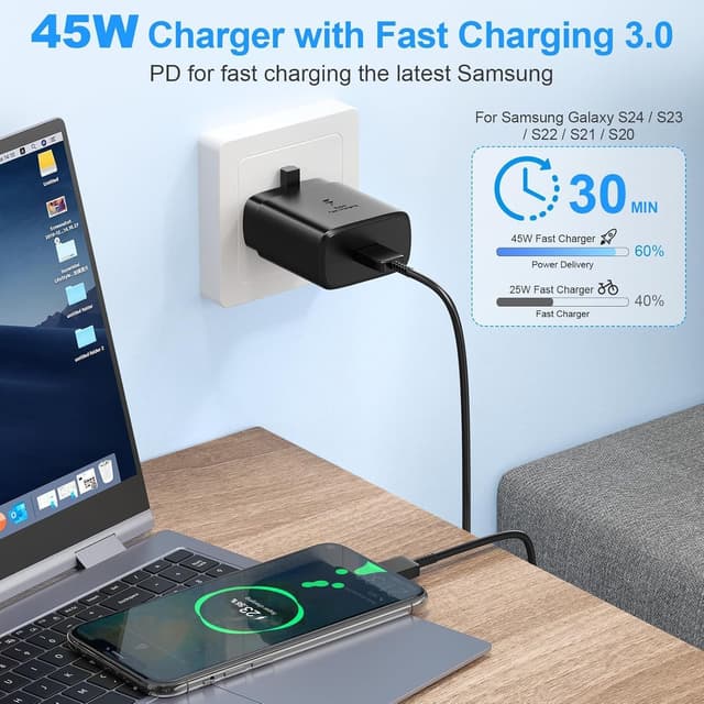 Detalle de 45W Super Fast Charger for Samsung Galaxy (USB‑C) with 6FT Cable