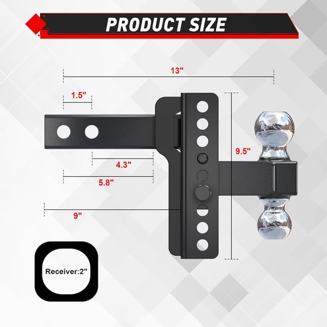 Detalle 2 de TYT Adjustable Trailer Hitch 6" Drop 🚚