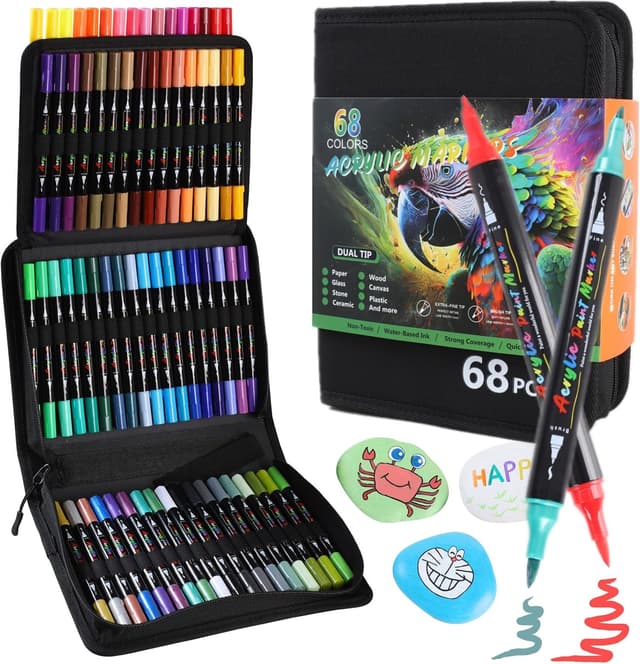 Detalle de HYNEXLK Acrylic Paint Pens 68 Colours with Dual Tips 🎨