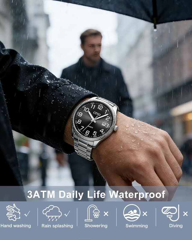 Detalle de CIVO Orologio Uomo analogico facile da leggere con quadrante grande da 39 mm (argento)