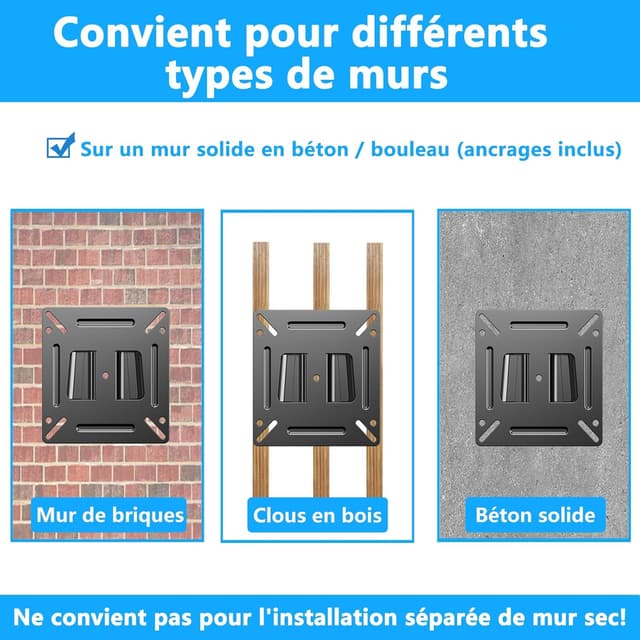 Detalle de Support mural TV/écran PC JXMTSPW VESA jusqu’à 100x100 mm (14 à 24")