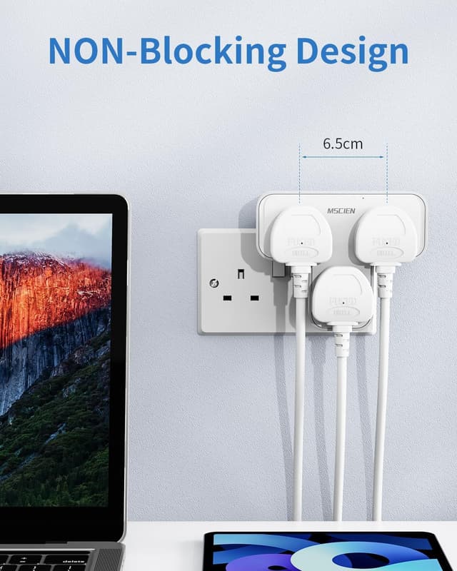 Detalle de Mscien 3‑Way Plug Extension with 3 USB, 13A 🔌