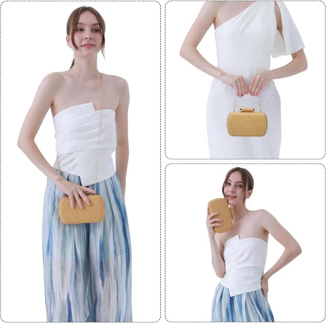 Detalle 2 de Cckuu Women’s Raffia Straw Clutch Bag – Hand-Woven Wicker Evening Purse for Weddings & Summer Holidays