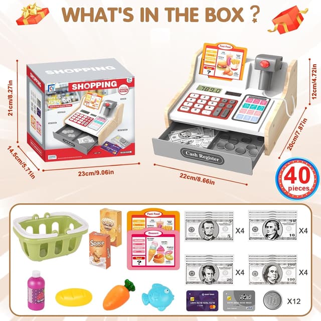 Thumbnail 4 de 2025 Holz-Kasse mit Scanner und Rechner für Kinder