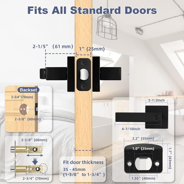 Detalle 2 de Estmoon 5-Pack Matte Black Interior Door Handles (Privacy Lock, Keyless)