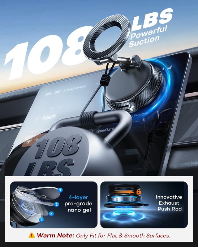 Detalle de Peerock Upgraded MagSafe Car Phone Holder (108+LBS Strong Suction, 3000gf Magnetic) 360° Adjustable Mount for iPhone & Android — Black