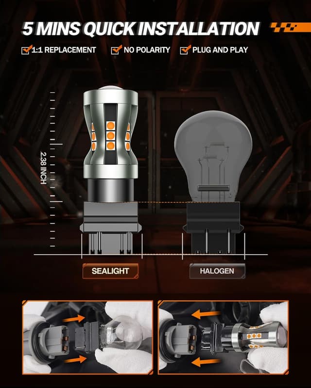 Detalle de SEALIGHT LED Turn Signal Bulb 3157 Amber Yellow 2700K (Pack of 2) with HD Projector Lens