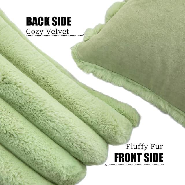 Detalle 2 de Neelvin Green Faux Fur Cozy Striped Throw Pillow Covers (20x20 inch) – Set of 2