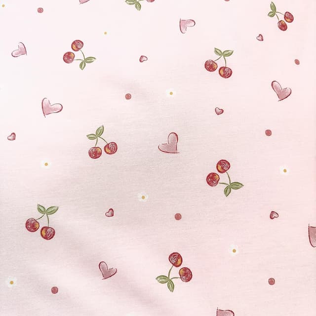 Detalle de AShanlan Bettwäsche-Set aus Baumwolle 155x220 Rosa mit Kirschen & Herzen (mit Reißverschluss) – 1x Bettbezug + 1x Kissenbezug 80x80