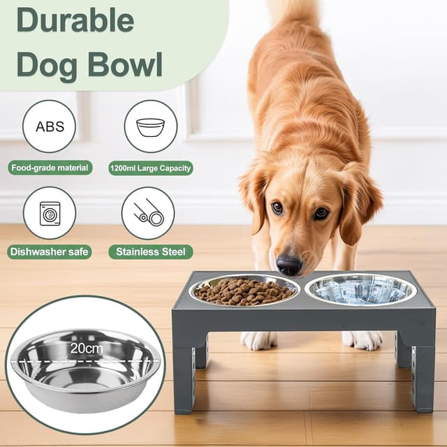 Detalle 1 de Erhöhte Hundenäpfe mit 5 Höhen und Edelstahlschüsseln