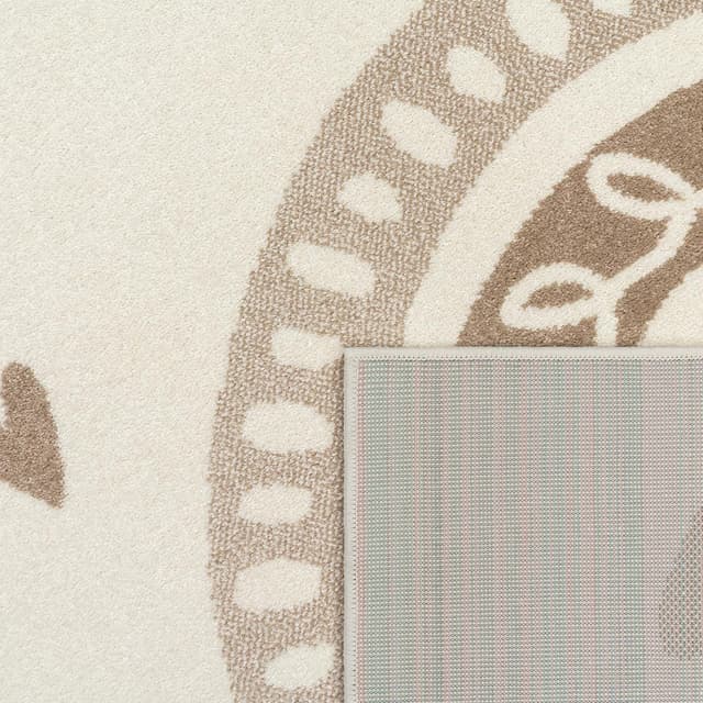 Detalle de Kinderteppich für Mädchen & Jungs (120 cm rund) – Paco Home, beige, 100% Polypropylen