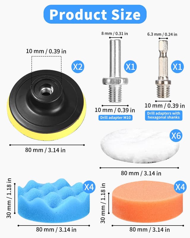 Thumbnail 1 de 80mm Polierschwämme Pads – 18‑teiliges Auto Polierset