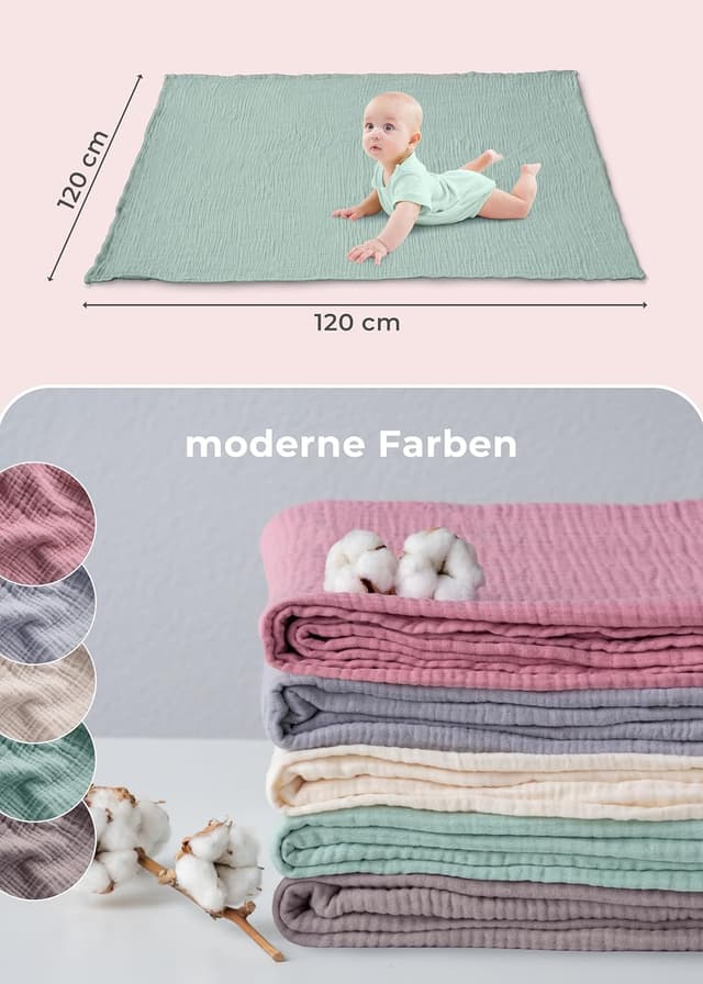 Thumbnail 3 de LAYNENBURG Musselin Babydecke 120x120 mintgrün