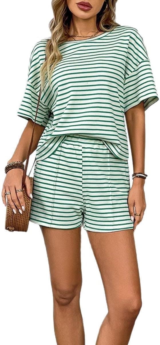 Detalle de DONYKARRY Damen Zweiteiler Sommer mit Crop-Top & Shorts – Loungewear-Set aus 65% Viskose/35% Polyester