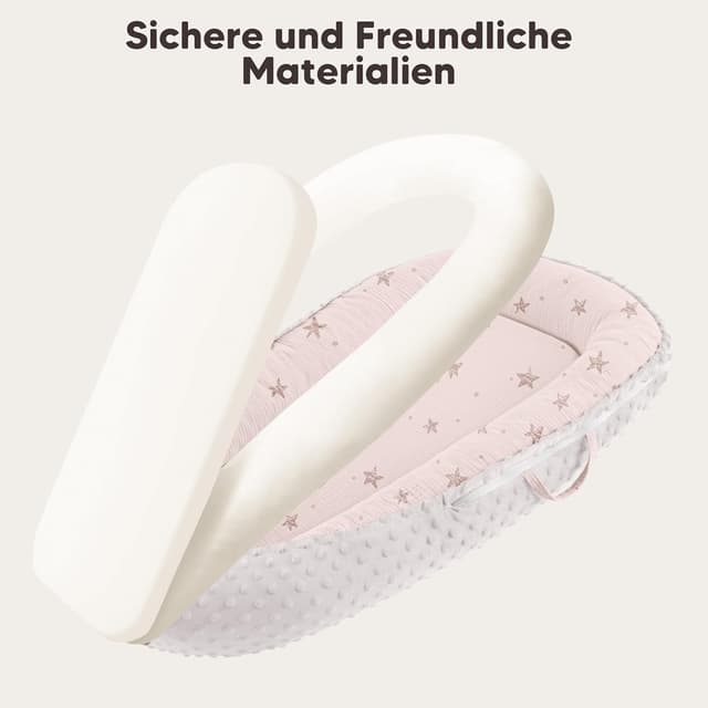Detalle 2 de Bearmoss Babynestchen Kuschelnest für Neugeborene, tragbar & zweiseitig, 90 x 55 cm (Rosa Stern)