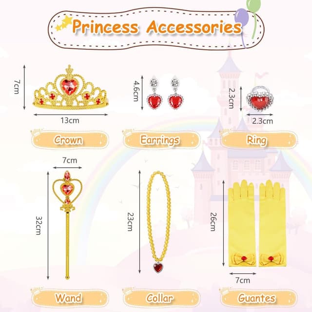 Detalle de BSBUY Princess Belle costume dress set for girls with crown, wand and accessories