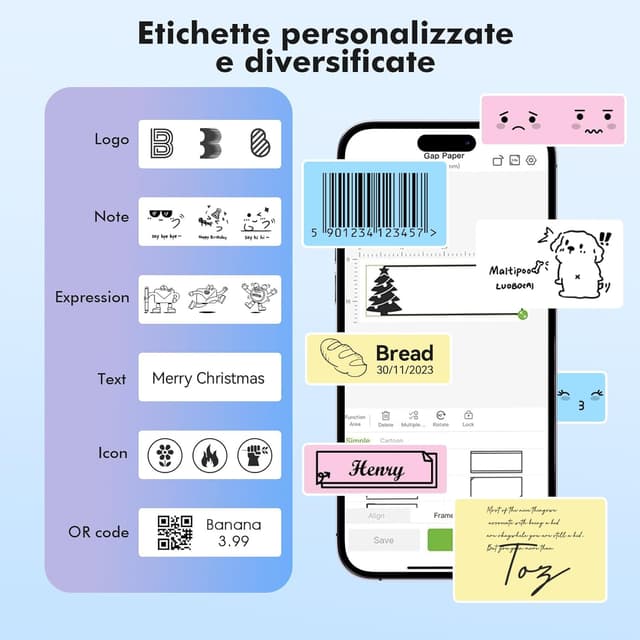 Detalle de Lovcoyo Etichettatrice Bluetooth per smartphone: stampante termica per etichette adesive