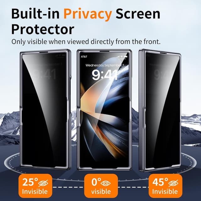 Detalle de Clear for Galaxy Z Fold 7 Case with Privacy Screen Protector, Magsafe Fit, Magnetic Kickstand & Ring Holder (Hinge Protection) - Black