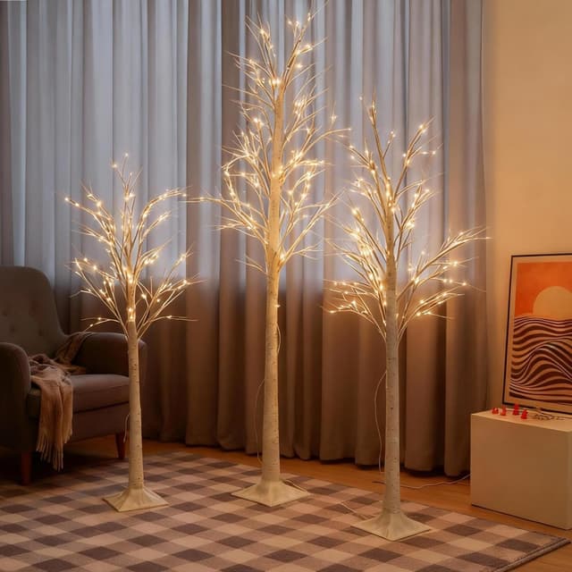 Detalle de White twig tree set with lights (5ft, 6ft, 8ft) – 3 pack with 448 LEDs
