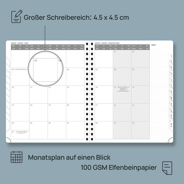 Detalle de POPRUN Kalender 2026 Wochenplaner (Ringbuch) Mintgrün – 12 Monate, Jan. bis Dez. 2026
