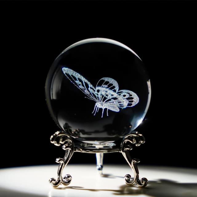 Detalle 2 de HDCRYSTALGIFTS 60mm 3D Butterfly Crystal Ball figurine with stand