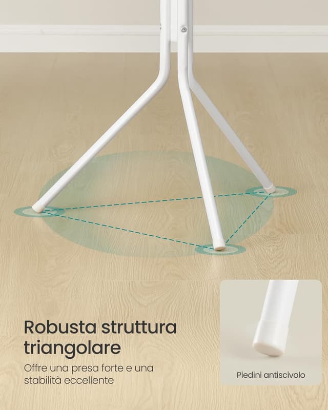 Detalle de SONGMICS Appendiabiti da terra RCR081WC01 bianco nuvola con 16 ganci, altezza 175 cm