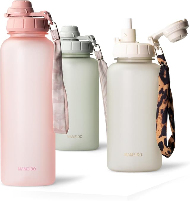 Thumbnail 6 de MAMEIDO Trinkflasche mit Strohhalm & Zeitmarkierung 2 l (Tritan, auslaufsicher, BPA-frei)