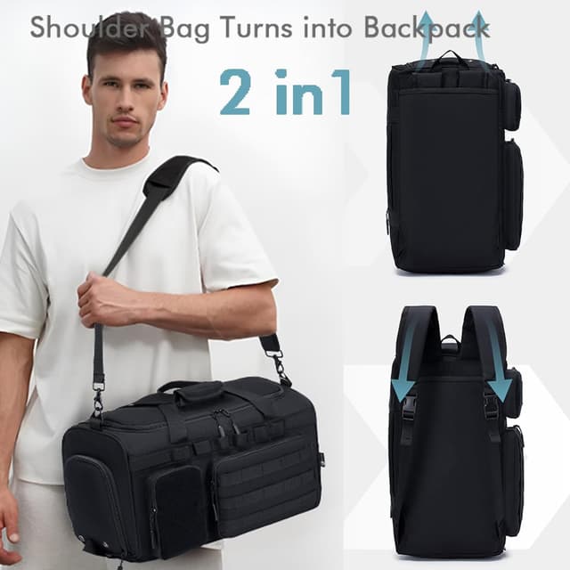 Detalle 2 de BAGZY Herren Arbeitstasche 40 l – taktische Reisetasche mit Rucksackfunktion, Schuh- und Nassfach