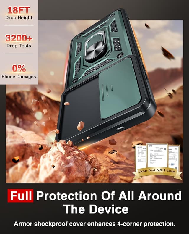 Detalle de LeYi Rugged Tough Armor Case for Samsung Galaxy S25 Edge (Green) with Camera Cover Slider