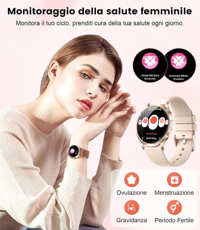 Detalle 2 de HIRREO Smartwatch da donna sottile 7,9 mm con display 1,32” AMOLED, chiamate Bluetooth e monitoraggio salute