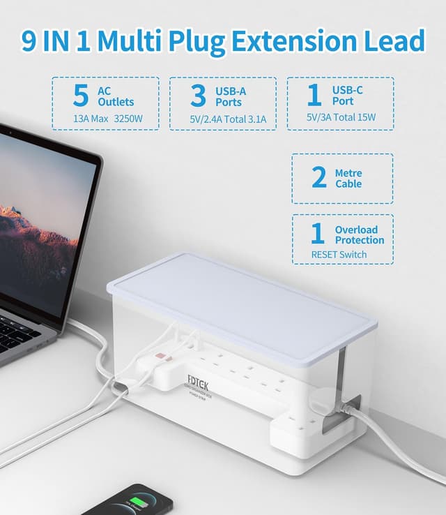 Detalle 2 de FDTEK Extension Lead 5‑Way with 4 USB