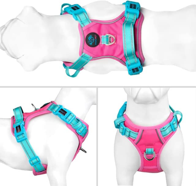 Detalle de PHOEPET No Pull Dog Harness with Escape-Proof Adjustable Vest (Pink/Green, M)