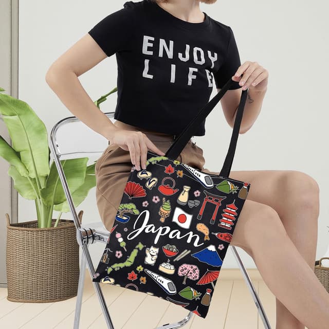 Thumbnail 6 de LEVLO Japan Travel Pouch Bag (Japan Theme) – Cotton Canvas Zipper Pouch for Toiletries, Makeup & Souvenirs