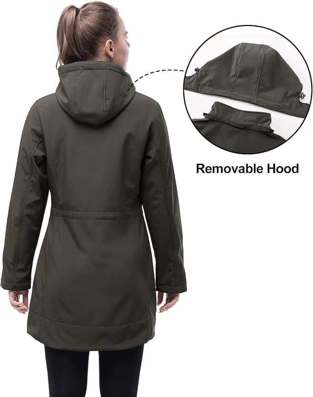 Detalle 2 de 33,000ft Softshelljacke Damen – lange wasserdichte & winddichte Übergangsjacke mit abnehmbarer Kapuze