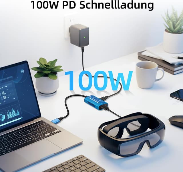 Detalle de Mcbazel USB‑C Adapter für AR‑Brillen: 4K@60Hz, 100W PD Schnellladung (USB‑C Male auf Female)