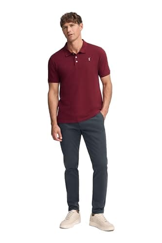 Detalle de Polo Club polo hombre de manga corta en algodón piqué con 3 botones y logo bordado (rojo granate)
