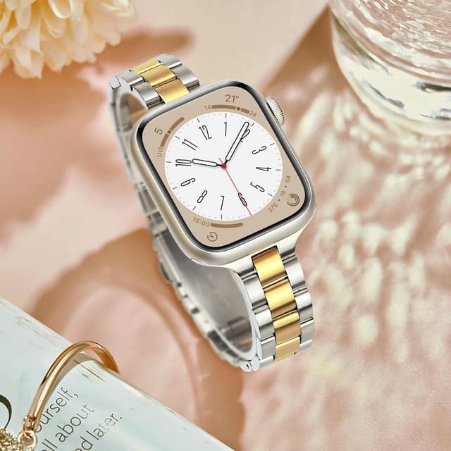 Detalle de Vamyzji slim stainless steel Apple Watch strap (compatible with 42/44/45/46/49mm models)