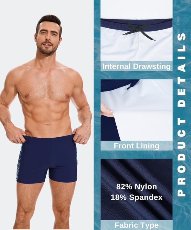 Detalle de AMZSPORT Herren-Badehose kurz mit hydrophober Beschichtung und Kordelzug